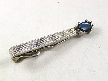 Vintage Silvertone & Blue Tie Clasp By SWANK 121317