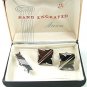 Vintage Hand Engraved Silvertone Cufflinks & Tie Clasp In Box By ANSON 61217