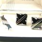 Vintage Hand Engraved Silvertone Cufflinks & Tie Clasp In Box By ANSON 61217