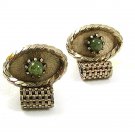 1970's Gold Tone & Green Wrap Around Cufflinks Patent No. 2974381 22717
