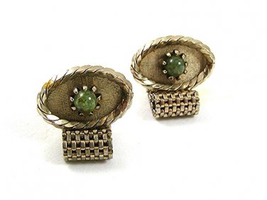 1970's Gold Tone & Green Wrap Around Cufflinks Patent No. 2974381 22717