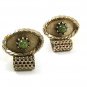 1970's Gold Tone & Green Wrap Around Cufflinks Patent No. 2974381 22717