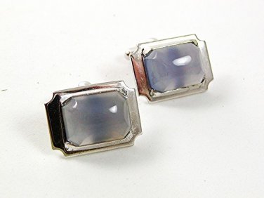 Vintage Silvertone & Agate Crystal Cufflinks 31817