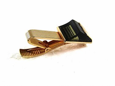 Unusual Vintage Goldtone & Black Tie Clasp By SAC 72117