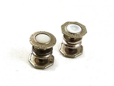 Art Deco Silvertone Mother of Pearl Snap Link Cufflinks By COBSLINK 4517