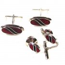Silver Tone Blue Black Cufflinks & Tie Tacs by Sarah Coventry 11615