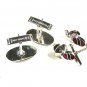 Silver Tone Blue Black Cufflinks & Tie Tacs by Sarah Coventry 11615