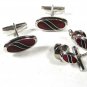 Silver Tone Blue Black Cufflinks & Tie Tacs by Sarah Coventry 11615