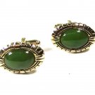 1950's - 1970's Goldtone & Light Green Oval Cufflinks Unbranded 93015