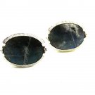 Vintage Silver Tone Moss Agate Cufflinks By S In Shield 22717