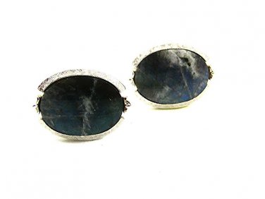 Vintage Silver Tone Moss Agate Cufflinks By S In Shield 22717