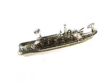 Vintage Silvertone War Ship Naval Tie Clasp Unbranded Portsmith VA by 81215