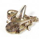 Vintage Sterling Silver Sombero Guitar Brooch By SB 81516