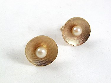 Vintage Goldtone 1/20th 12Kt Gold Filled Real Cultured Pearls Cufflinks 41917
