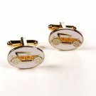 Gold Tone White Yellow Black Motor Car Cufflinks by DANTE 111315