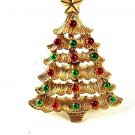 Vintage Goldtone & Rhinestones Christmas Tree Brooch By GERRY'S 6917