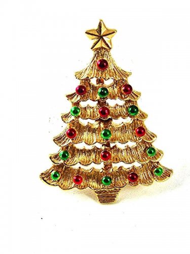 Vintage Goldtone & Rhinestones Christmas Tree Brooch By GERRY'S 6917