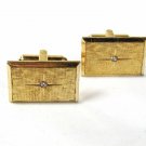 Vintage Gold Tone & Rhinestone Dressy Cufflinks By HICKOK USA 8916