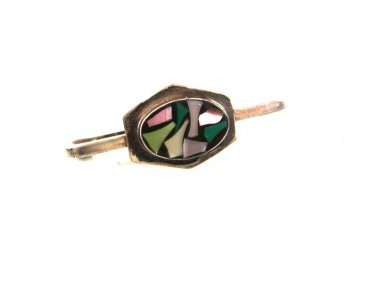 Sterling Silver Inlaid Green Black Mother of Pearl Tie Clasp By PRAE ?? 51916