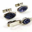 1950's - 60's Silver Tone & Purple Cufflinks & Tie Clasp 92316