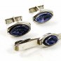 1950's - 60's Silver Tone & Purple Cufflinks & Tie Clasp 92316