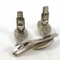1950's - 60's Silver Tone & Purple Cufflinks & Tie Clasp 92316