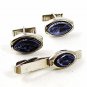 1950's - 60's Silver Tone & Purple Cufflinks & Tie Clasp 92316