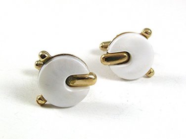 Vintage Goldtone & White Cufflinks 10417