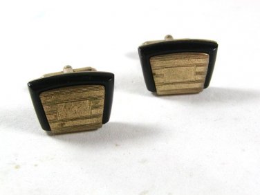 Vintage Gold Tone & Black Monogrammable Cufflinks By ANSON 52116
