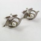 Vintage Silver Tone & Faux Pearl Dress Cufflinks 3917