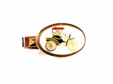 Goldtone White Red Black Old Time Car Jalopy Tie Clasp Unbranded 32116