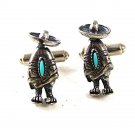 Vintage Silver Tone & Blue Sombero Serapi Cufflinks 9816