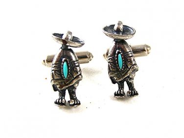 Vintage Silver Tone & Blue Sombero Serapi Cufflinks 9816