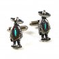 Vintage Silver Tone & Blue Sombero Serapi Cufflinks 9816
