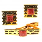 Gold Tone & Gold Stone Cufflinks & Tie Clasp Cufflinks Unbranded 122315