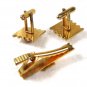Gold Tone & Gold Stone Cufflinks & Tie Clasp Cufflinks Unbranded 122315