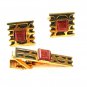 Gold Tone & Gold Stone Cufflinks & Tie Clasp Cufflinks Unbranded 122315