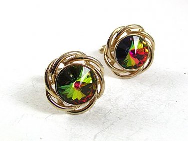 Vintage Goldtone Watermelon Green Cufflinks By DANTE 101017