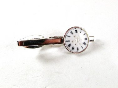 Silvertone Non Working Clock Butterfly Stars Tie Clasp Unbranded 41116