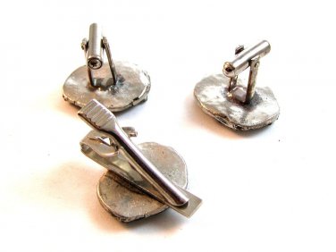 Vintage Unmarked Silver Tone Julius Ceasar Cufflinks & Matching Tie Clasp