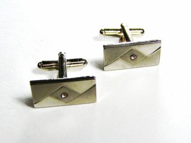 Silver Tone & Small Sparkley Rhinestone Cufflinks Unbranded 102915