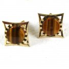 1960's Goldtone Tiger Eye Cufflinks by an S within a 5 sided Shield 3116