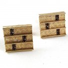 Classy 1960's-70's Goldtone & Amber Glass Cufflinks 5917