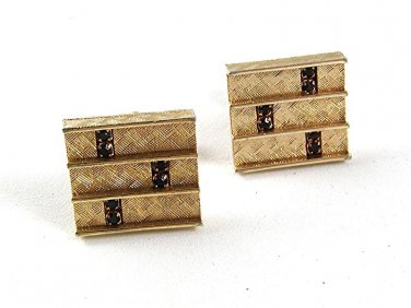 Classy 1960's-70's Goldtone & Amber Glass Cufflinks 5917
