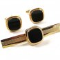 Vintage Gold Tone & Black Cufflinks & Tie Clasp By FLEX LET QUALITY 92816