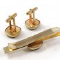 Vintage Gold Tone & Black Cufflinks & Tie Clasp By FLEX LET QUALITY 92816