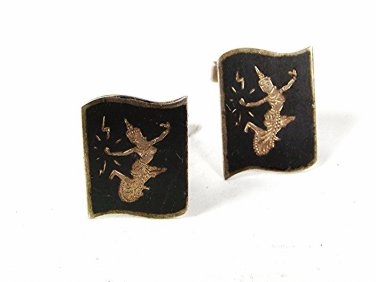 1940's - 50's Sterling Silver Niello Dancing Girl Cufflinks Made In SIAM 81016