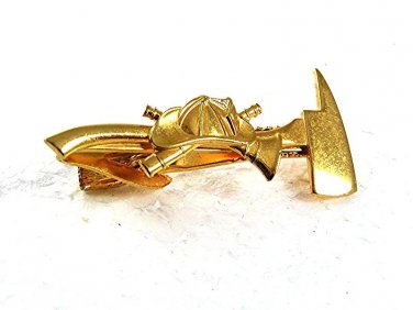 Goldtone Firemans Hat & Ax Tie Clasp By HOOK FAST 71417