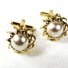 1970's - 80's Gold Tone Faux Pearl Cufflinks 81016