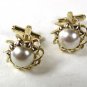 1970's - 80's Gold Tone Faux Pearl Cufflinks 81016